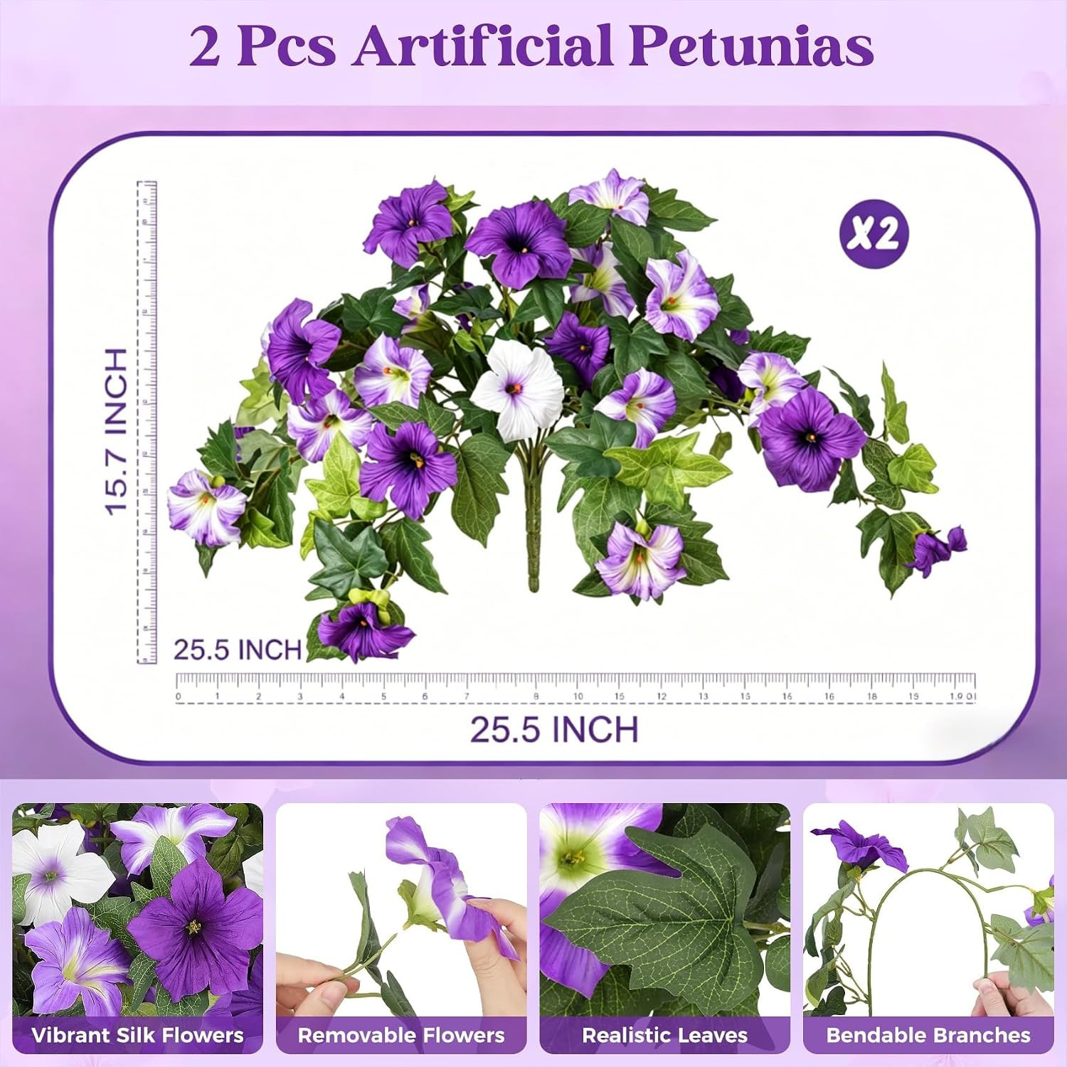 UV Resistant Faux Petunias – 2Pcs Silk Flowers for Outdoor Home Decor