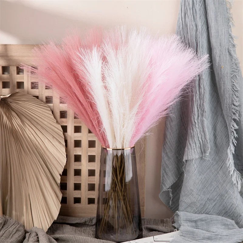 10Pcs Artificial Pampas Grass 56cm Silk Reed Bouquet Boho Decor