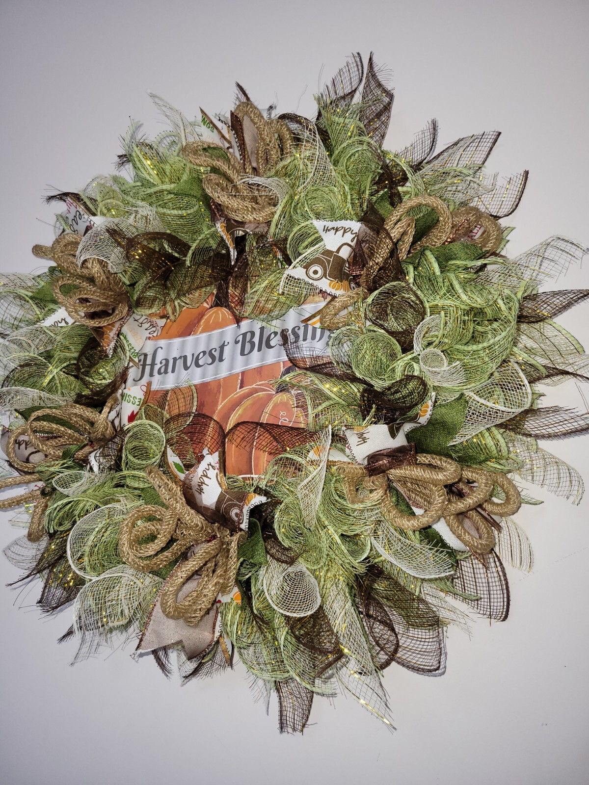 HARVEST BLESSING autumn Spring Mesh Front Door Wreath Wall Decor Bright colors
