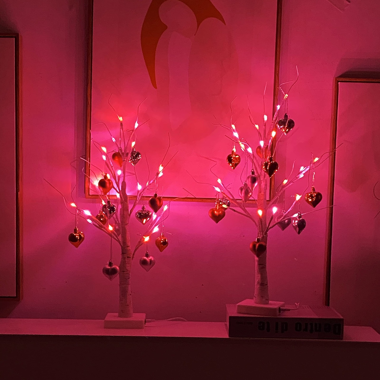 2Pack Valentines Day Decor Lighted Birch Tree with Heart-Shaped Free Shipping