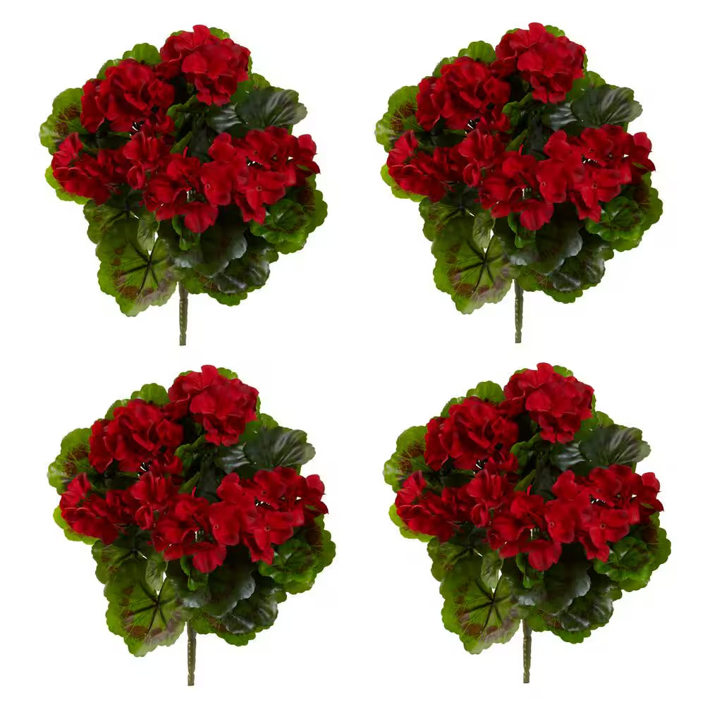 UV Resistant Indoor/Outdoor Geranium Artificial Bush (Set of 4)