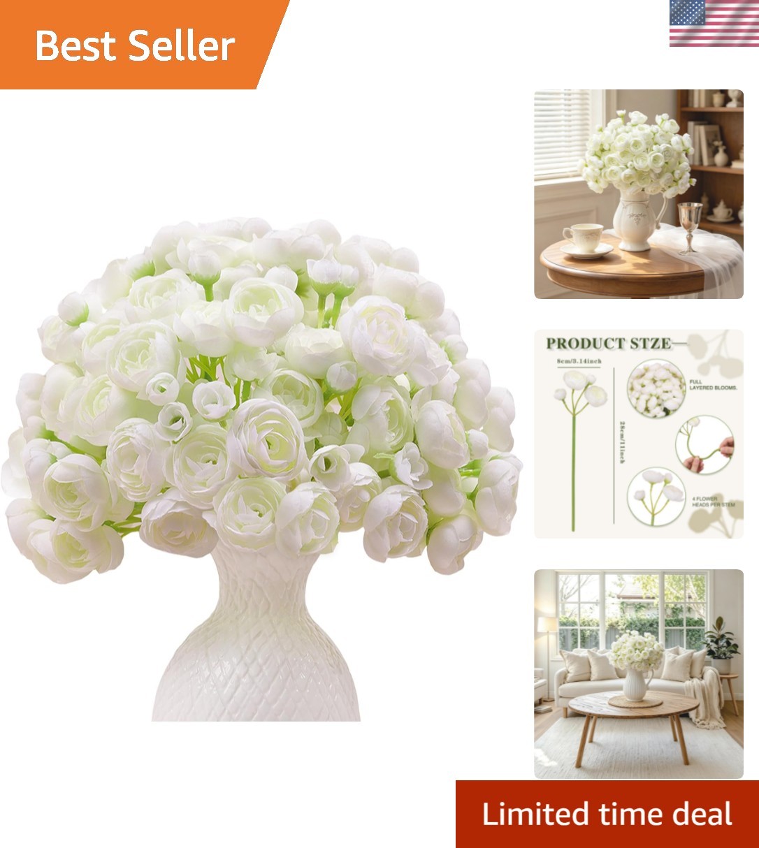 32Pcs Ranunculus Artificial Flowers, Ivory White Faux Silk Mini Peonies Bulk …