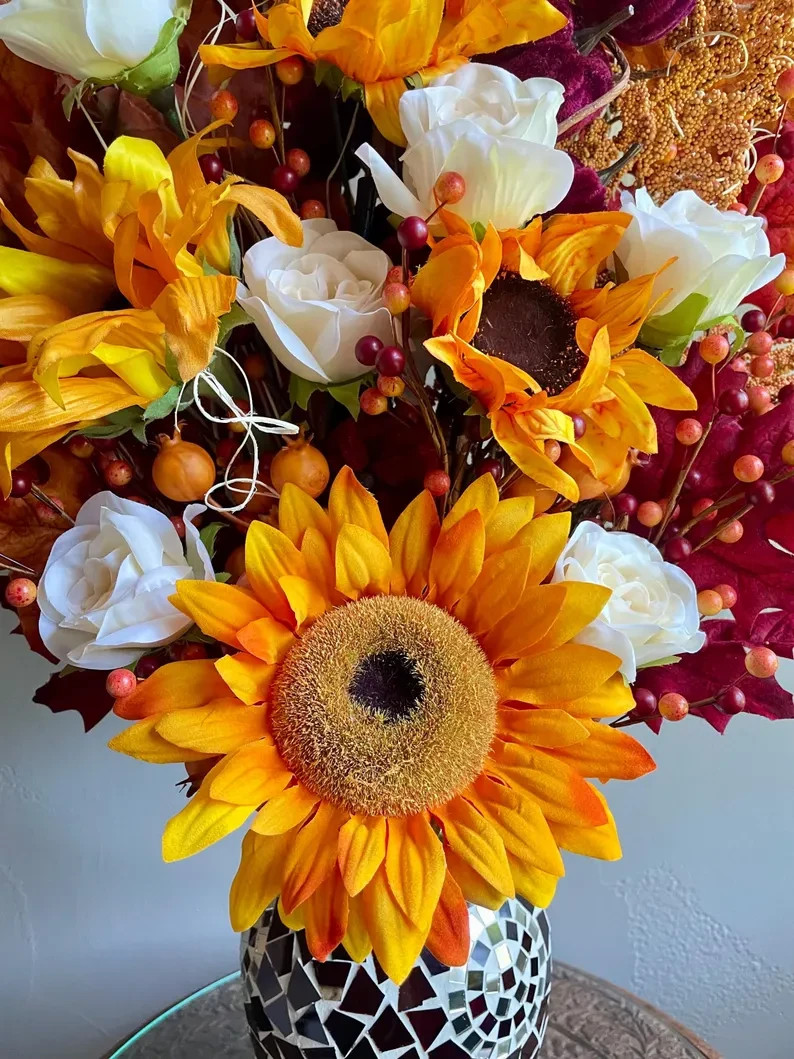 Sunflower Floral Arrangement: Fancy Fall Home Decor, Thanksgiving Centerpiece