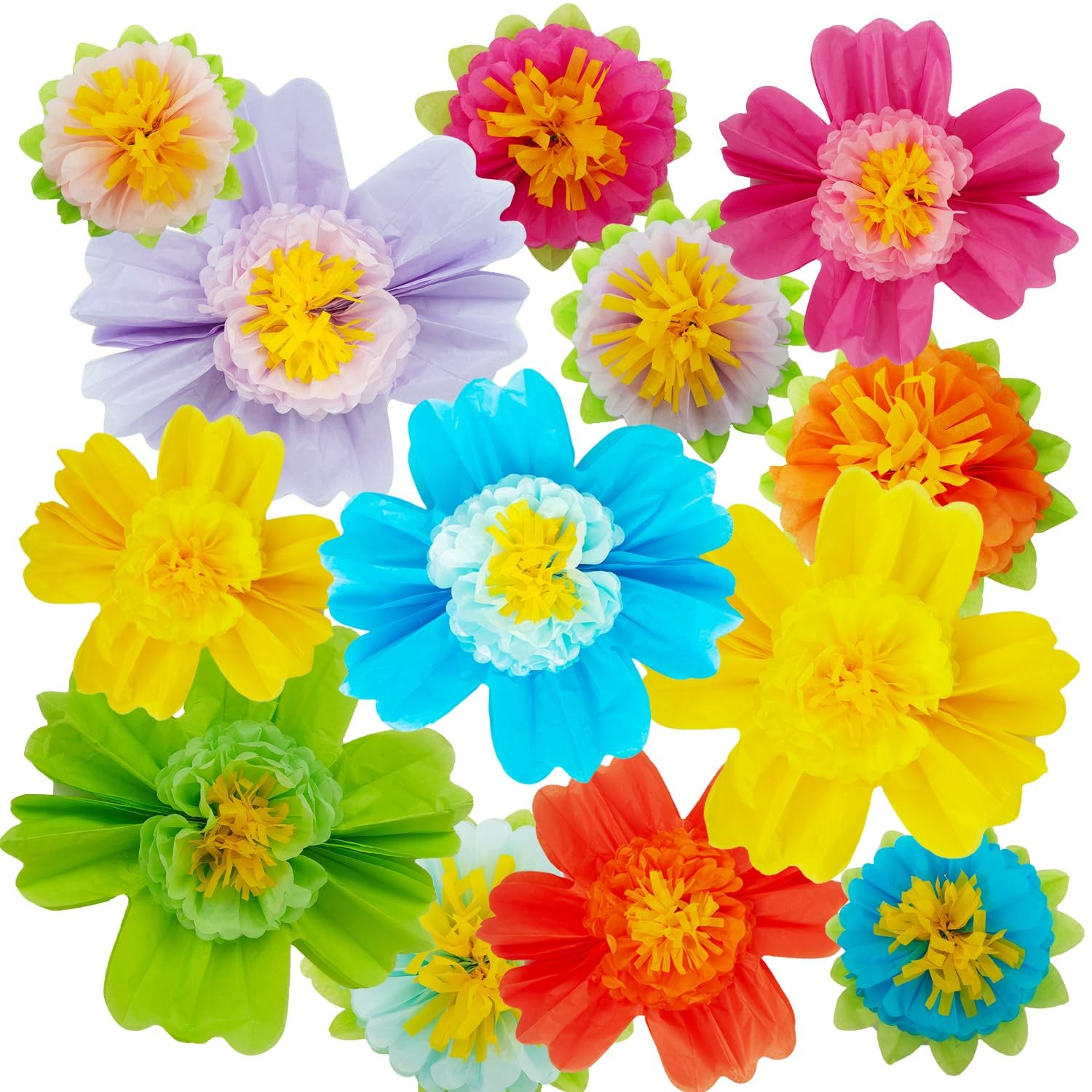 12 PCS 20 Inch Giant Rainbow Tissue Paper Flowers, 2 Sizes, Mexican Fiesta