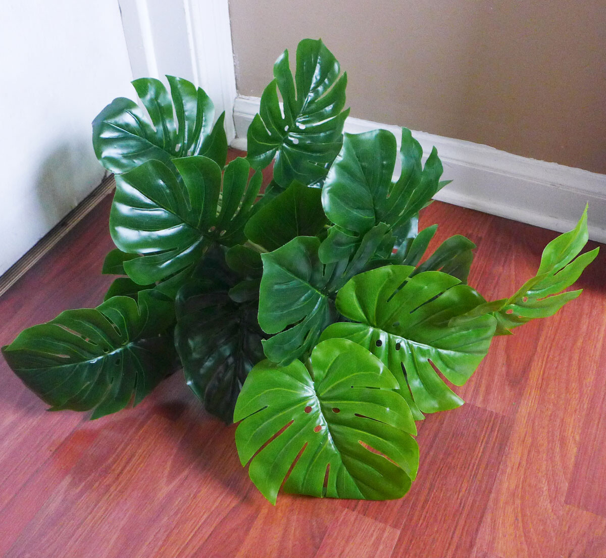 Artificial Monstera Plant 21″ Tall Palm Bush Tree Faux 18 Turtle Big Leaves
