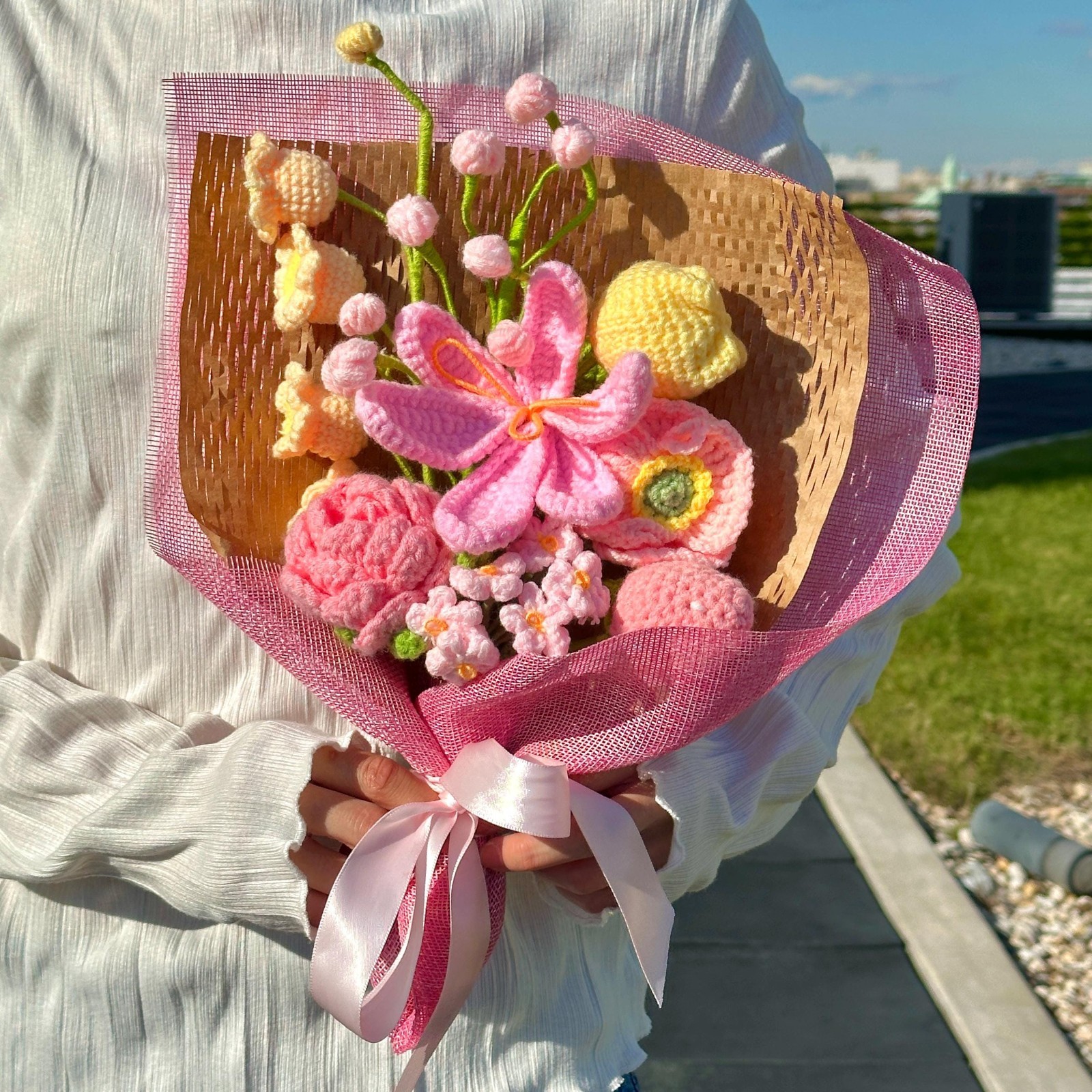 Crochet Flower Bouquet Handmade Yarn Flowers Artificial Flowers Keepsake Gift