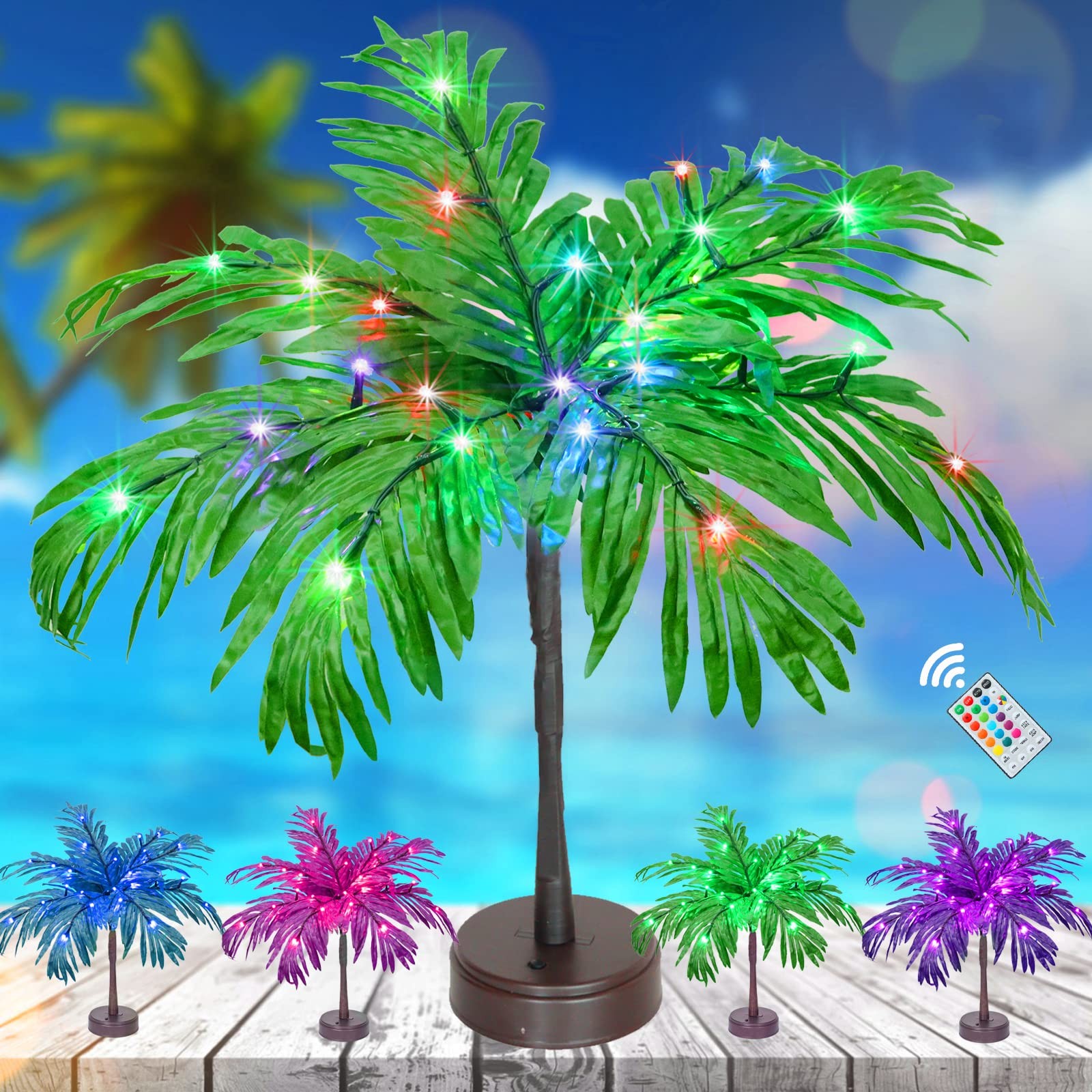 18 Color Changing Lighted Palm Tree Table Decor 23 Inch Battery USB Powered