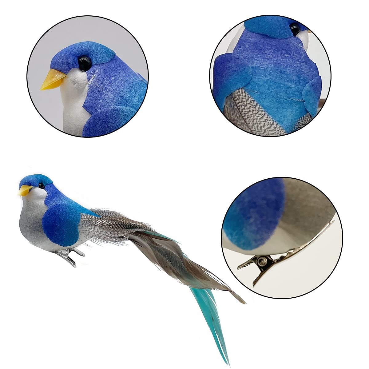 12pcs Clip-On Artificial Foam Birds – Long Tail Feather Decor for Crafts, Home,