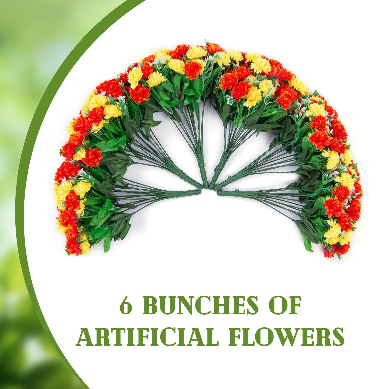 Ammyoo Artificial Flowers for Outdoors Decoration, 6 Bundles Silk Marigold Fl…