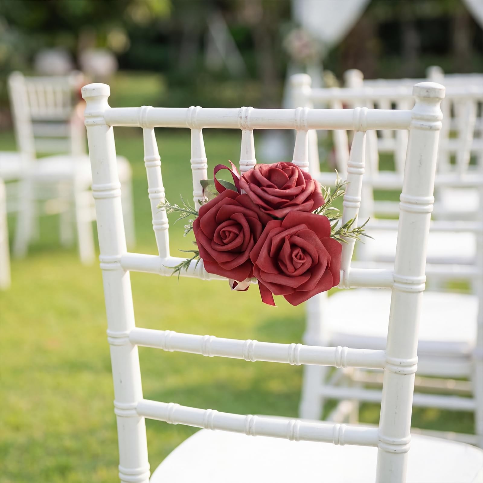 50 PCS Burgundy Foam Rose Stemless Artificial Flower Head Bulk 2.75in Mini Fa…