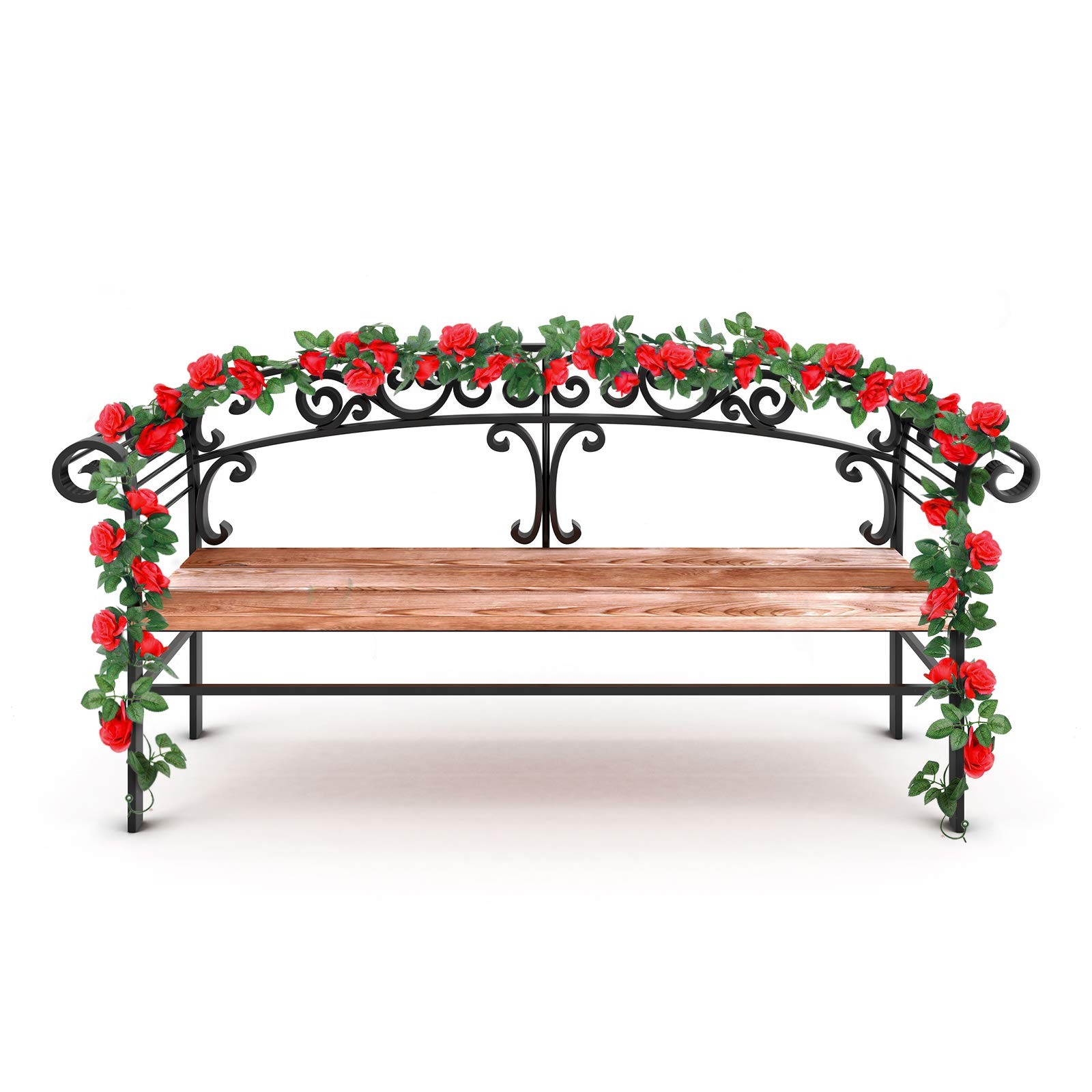 Syhood Artificial Rose Garlands Vines Leaves Banners 7.22 feet, Red