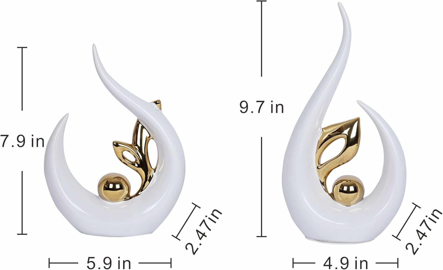 2 PCS White Home Decor Accent White and Gold Dining Table Centerpiece Decor Cera