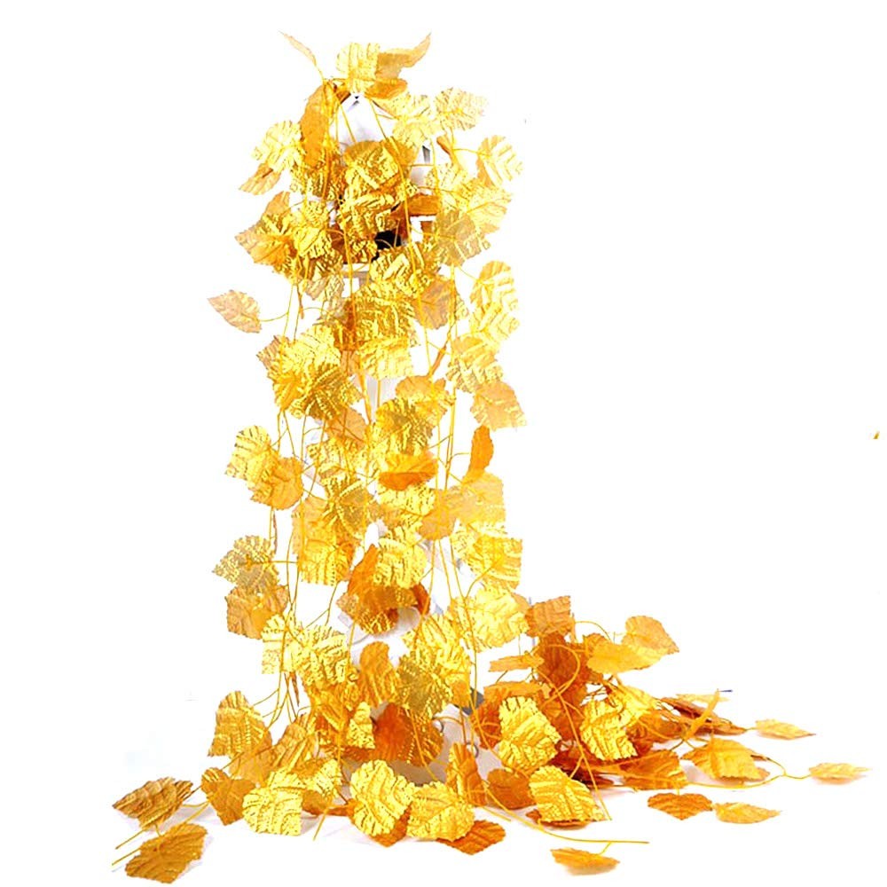 12pcs 6.5Feet Artificial Leaf Vine Wired Gold Leaf Garland Ivy Silk Greenery …