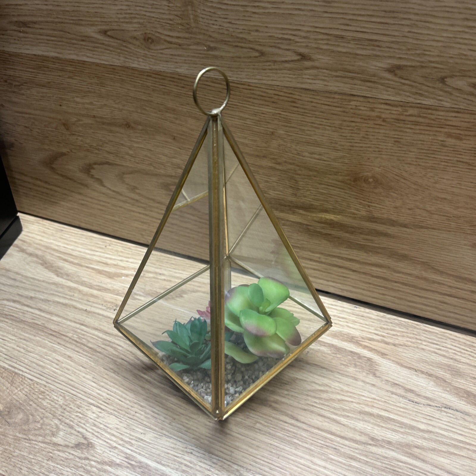 Pyramid Glass Geometric Terrarium Box Tabletop Planter Artificial Suculents