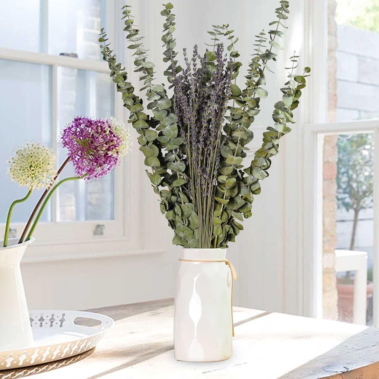 115Pcs 17” Natural Dried Eucalyptus Stems & Lavender Flowers Bundle for Shower