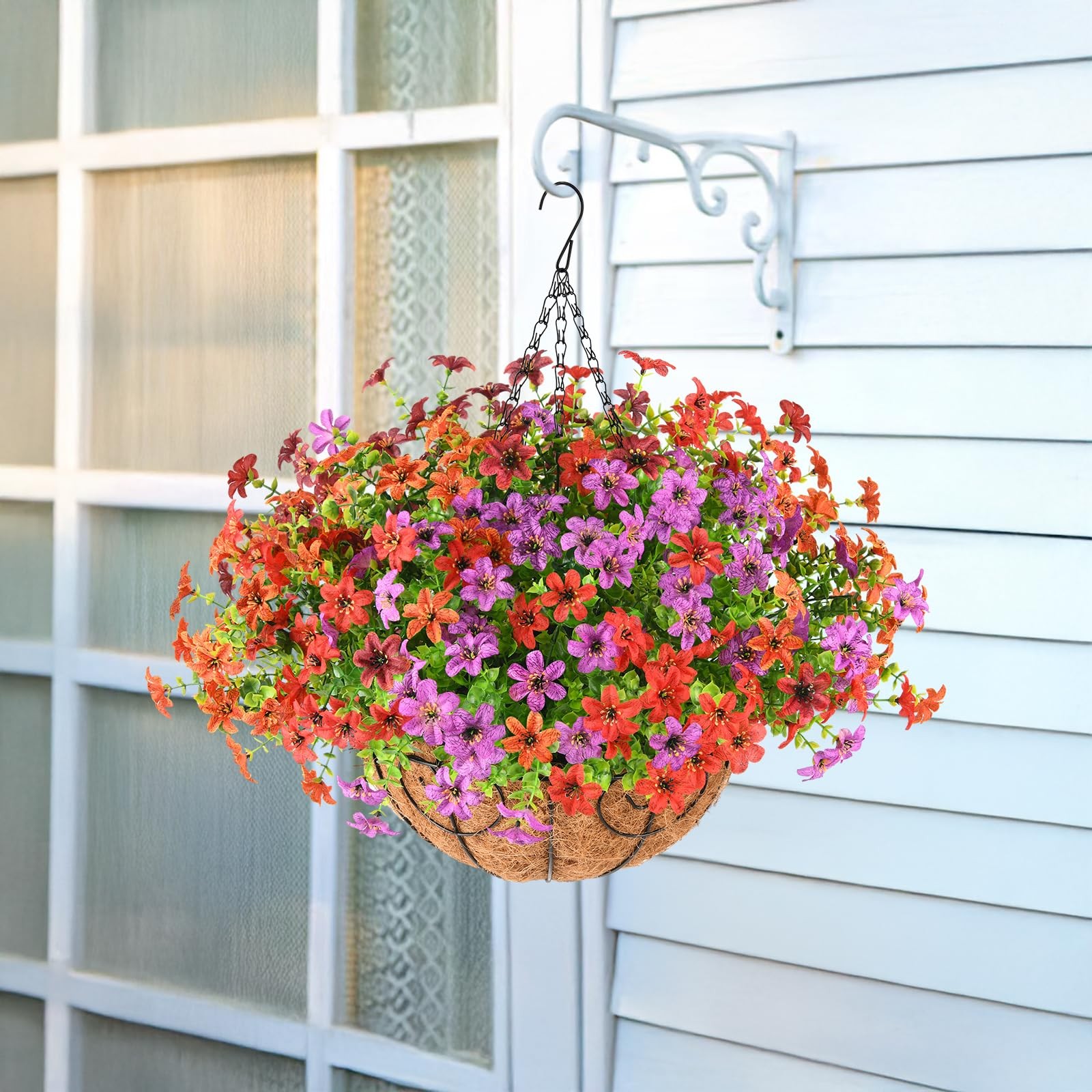 INQCMY Artificial Flowers Fake Plants with Hanging Basket for Outdoors 12 Pcs