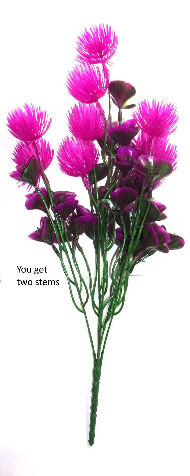 (2) 17″ tall UV resistant hot pink pom-pom & purple sweet pea artificial flowers