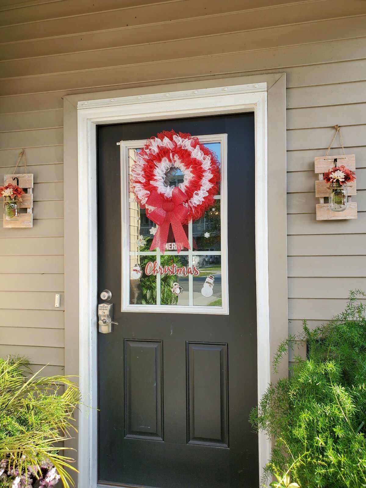 CHRISTMAS red white Deco Mesh Wreath Wall Decor Decoration Double Front Door NEW