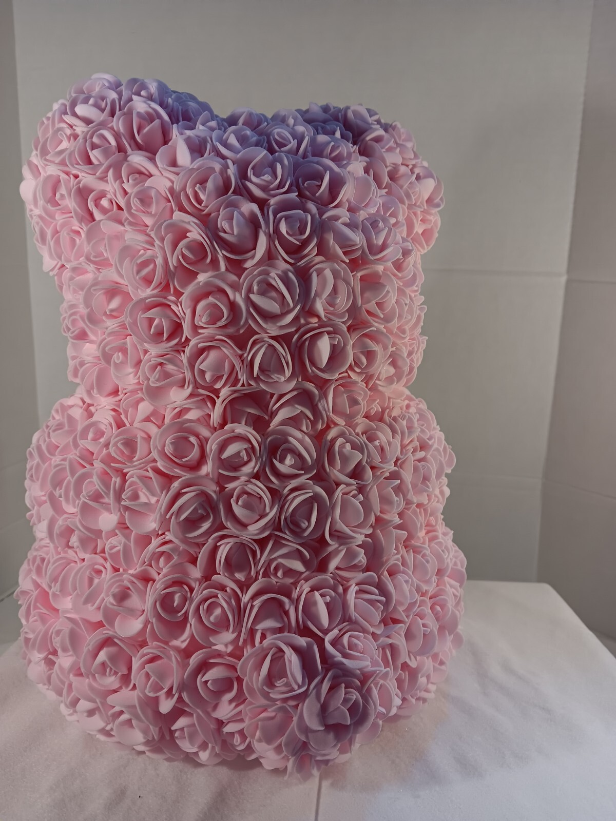 Pink Rose Teddy Bear – Artificial Foam Flower Bear with Bow – 11″ Romantic Gift