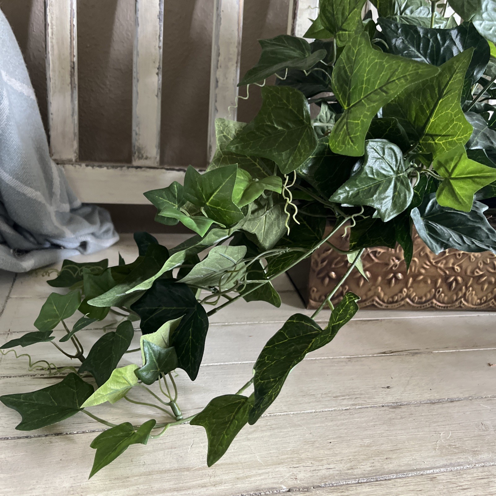 Faux Ivy In Metal Container 10”W x4”Dx4”H Container W/ Plant 14”H x30”W