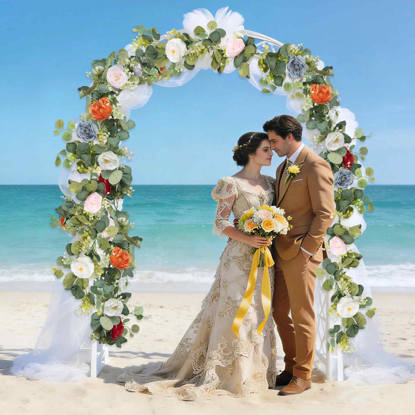 2Pcs(10FT) Artificial Eucalyptus Garlands with Rose Flowers, Faux Floral Gree…
