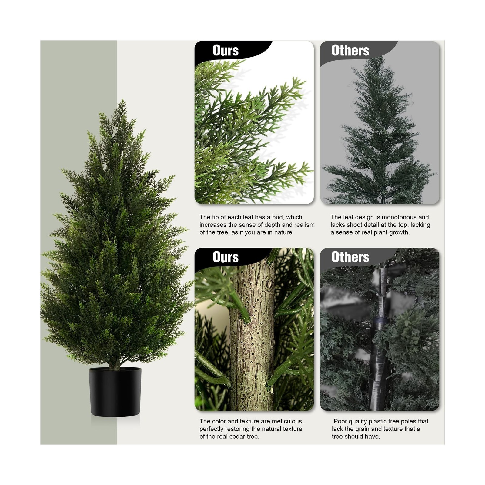 Artificial Topiary Cedar Trees 3FT Tall 2 Set, Outdoor Indoor Faux Pine Shrub…