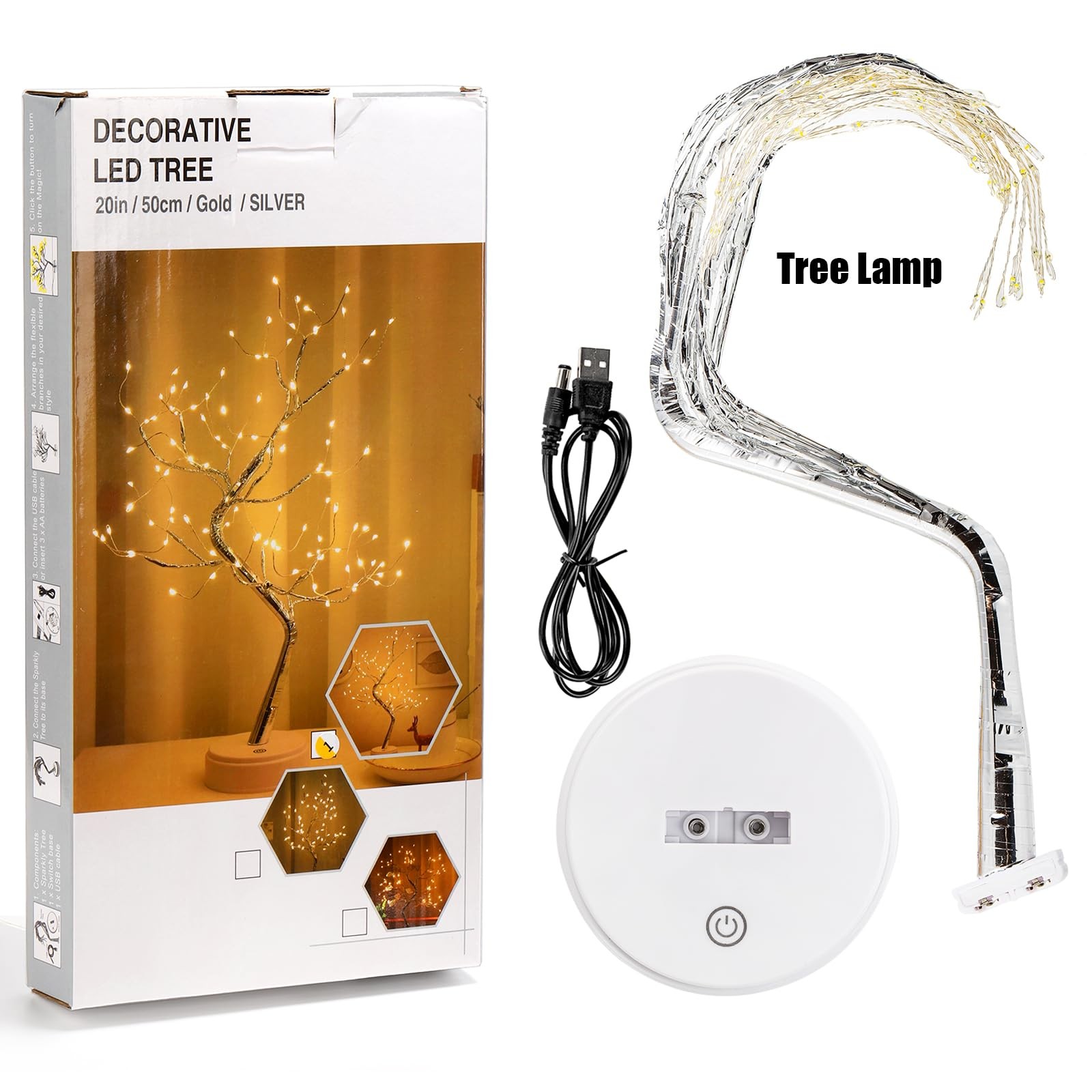 20″ Tabletop Bonsai Tree Light, 108 Fairy Light Spirit Tree, Battery/USB Oper…