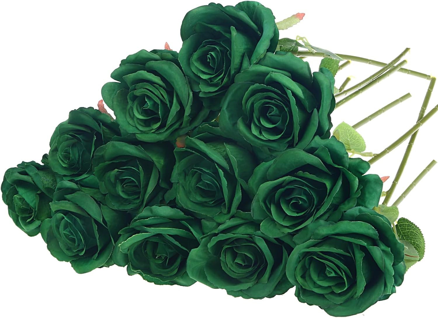 12 Pack Green Artificial Roses Emerald Green Flowers with Stems Silk Roses Fake