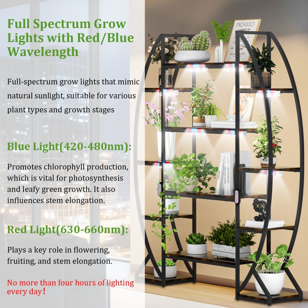 Heavy Duty Plant Stand with Grow Lightstall LED Half-moon Storage Display Shelf