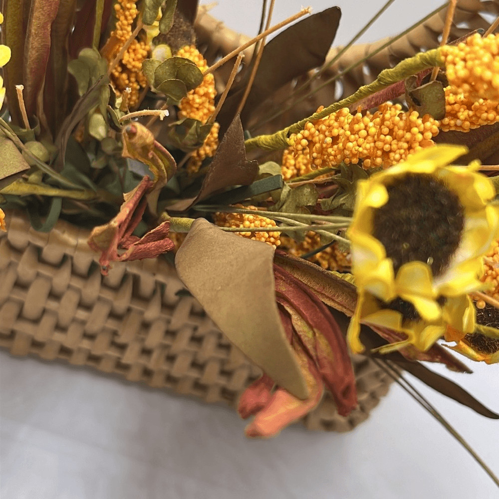 Farmhouse Woven Door Knob Irregular Basket with Faux Fall Autumn Flowers