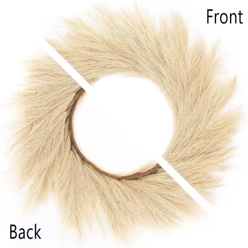 2 in Beige Artificial Plant Faux Pampas Grass Wreath Boho Modern Christmas Home