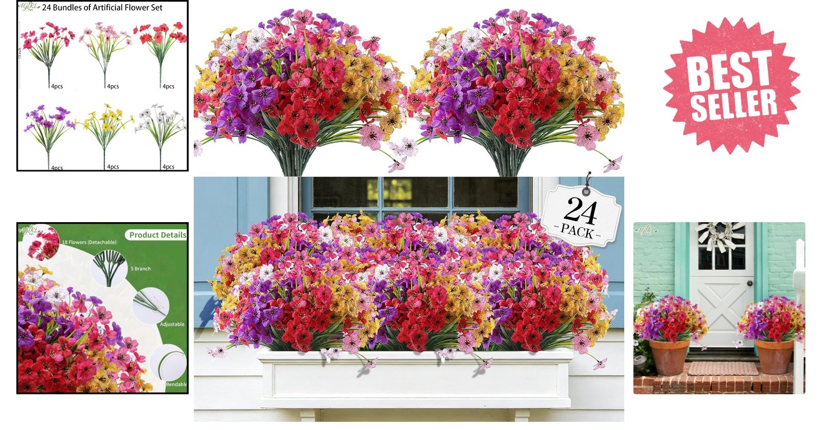Durable 24-Piece Faux Flower Set – Waterproof & Eco-Friendly for All Occasions