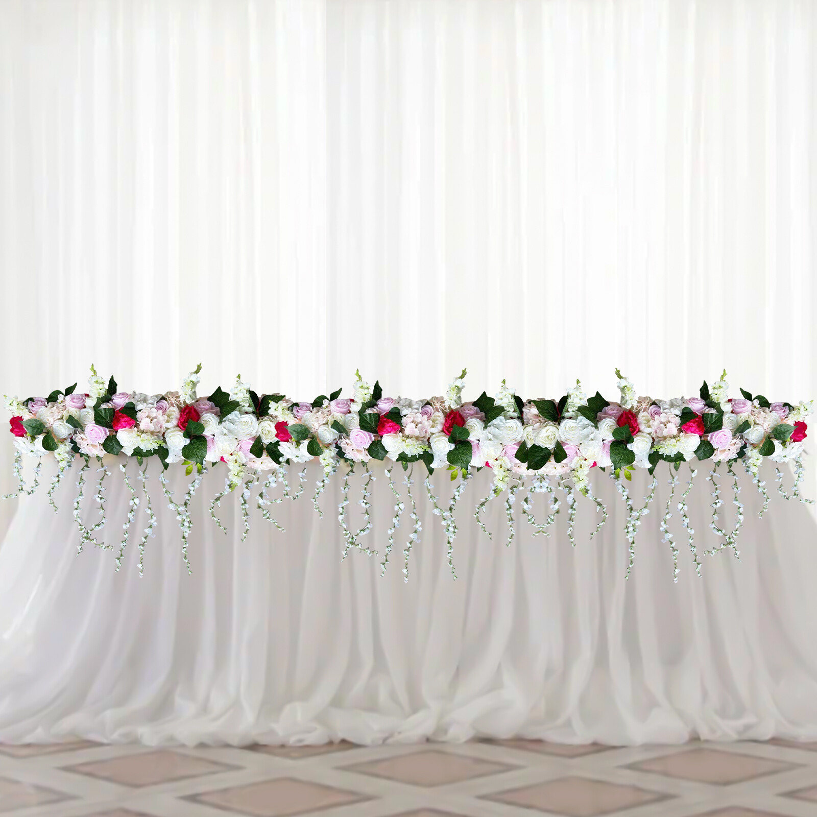 Artificial Silk Flowers Row, 1M Long Artificial Silk 3D Flowers Row Decoration