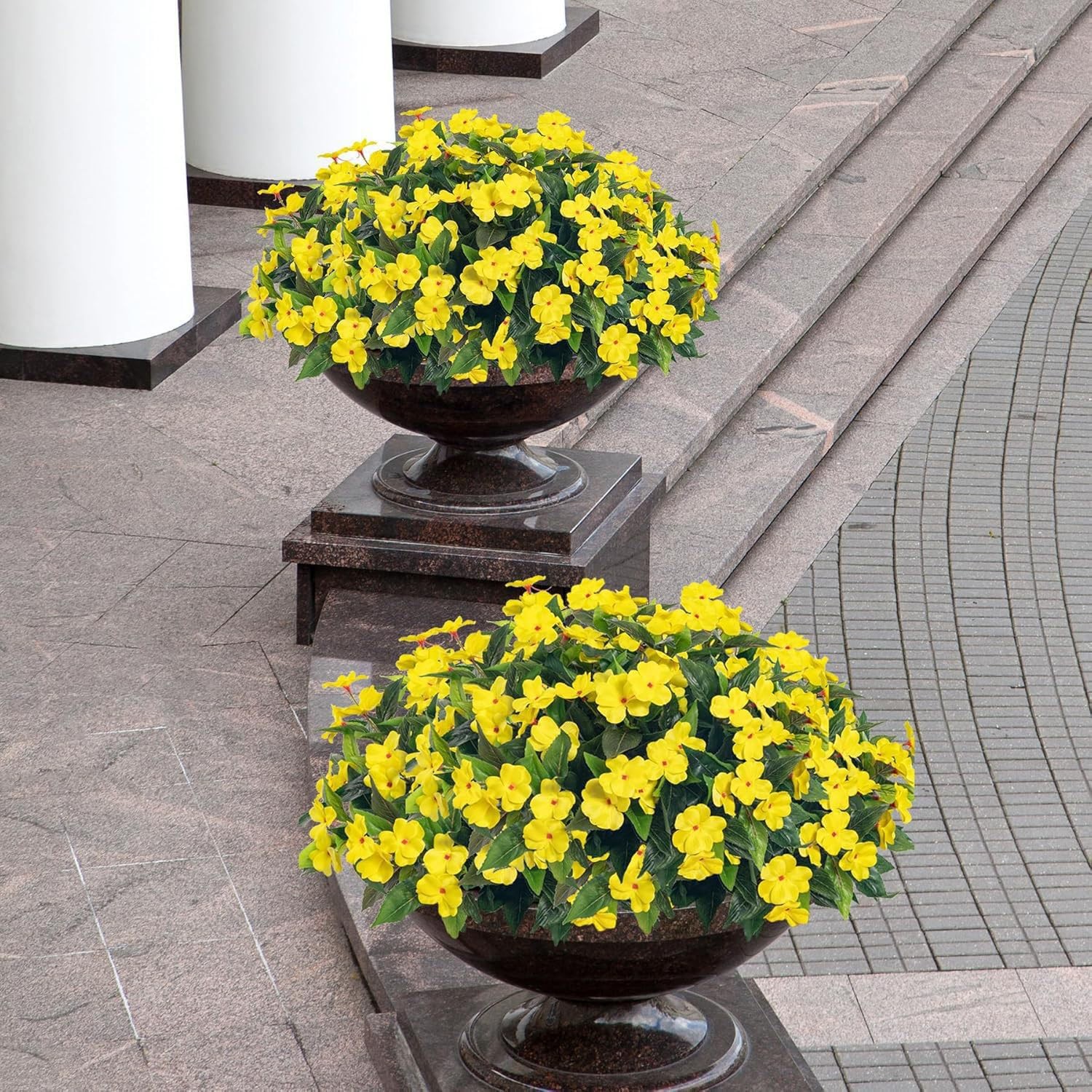 4 Pcs Artificial Impatiens Fake Flowers Bouquet for Outdoor Decor UV Resistan…