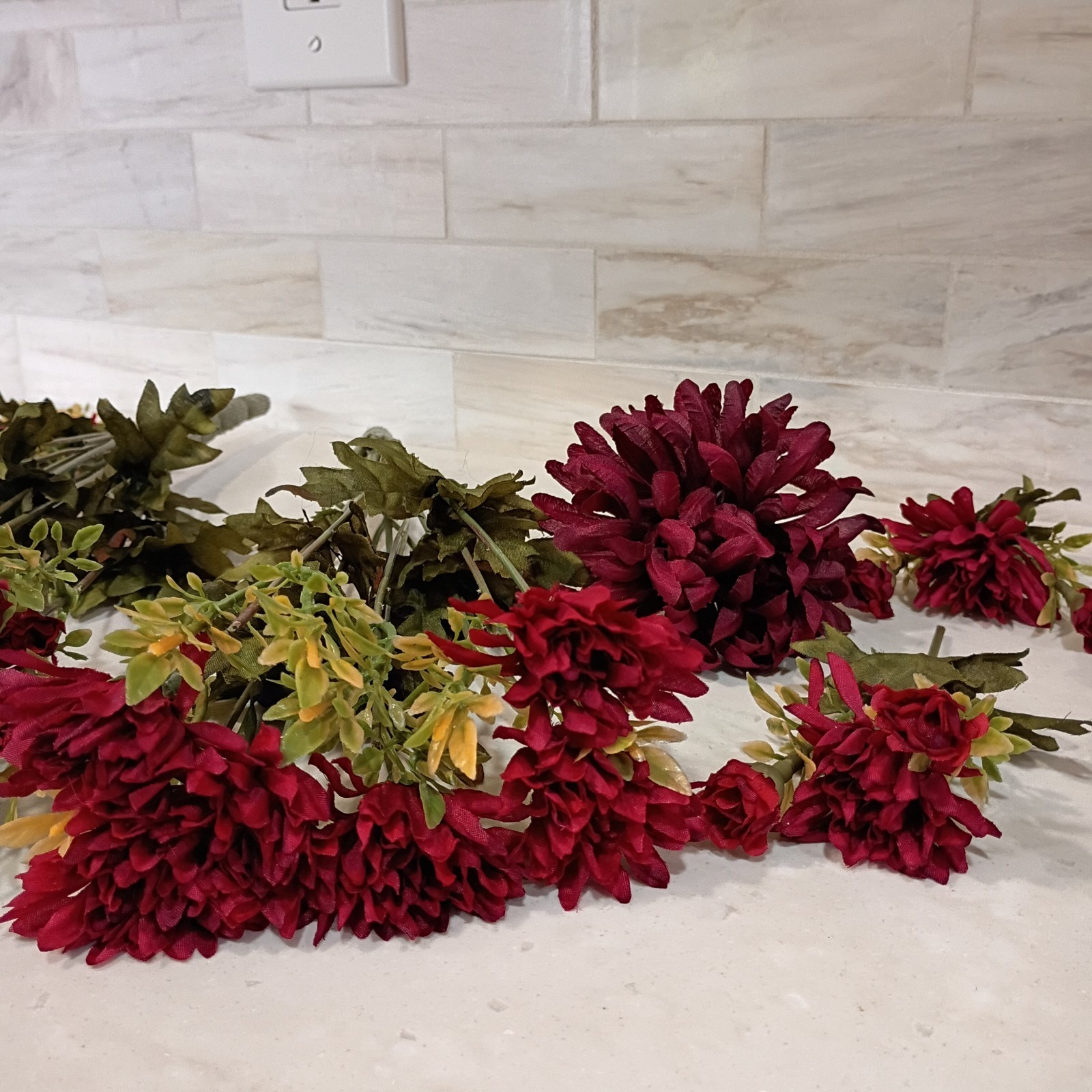 Dark Burgundy Flower Stems 16 Stems, 67 Artificial Flower Buds