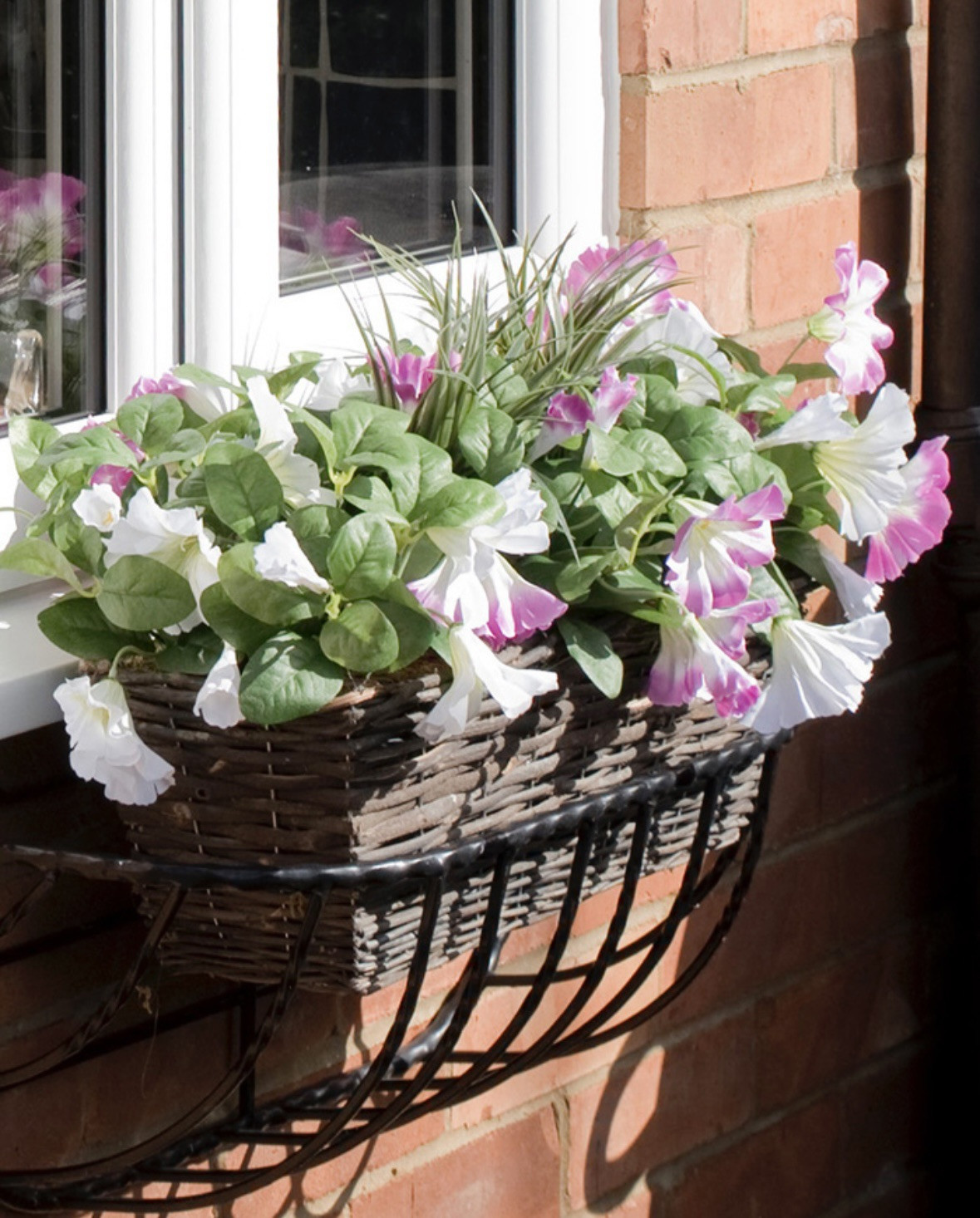 Flower Window Box Artificial Pink & Purple Petunia Flowers Rattan Flower Box