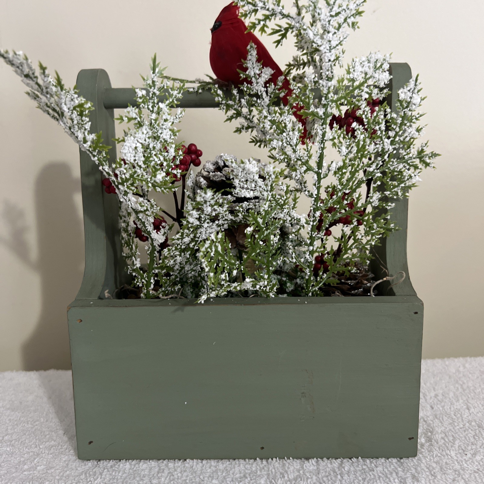 Rustic Centerpiece In Wood Box Cardinal Pinecones Winter Decor