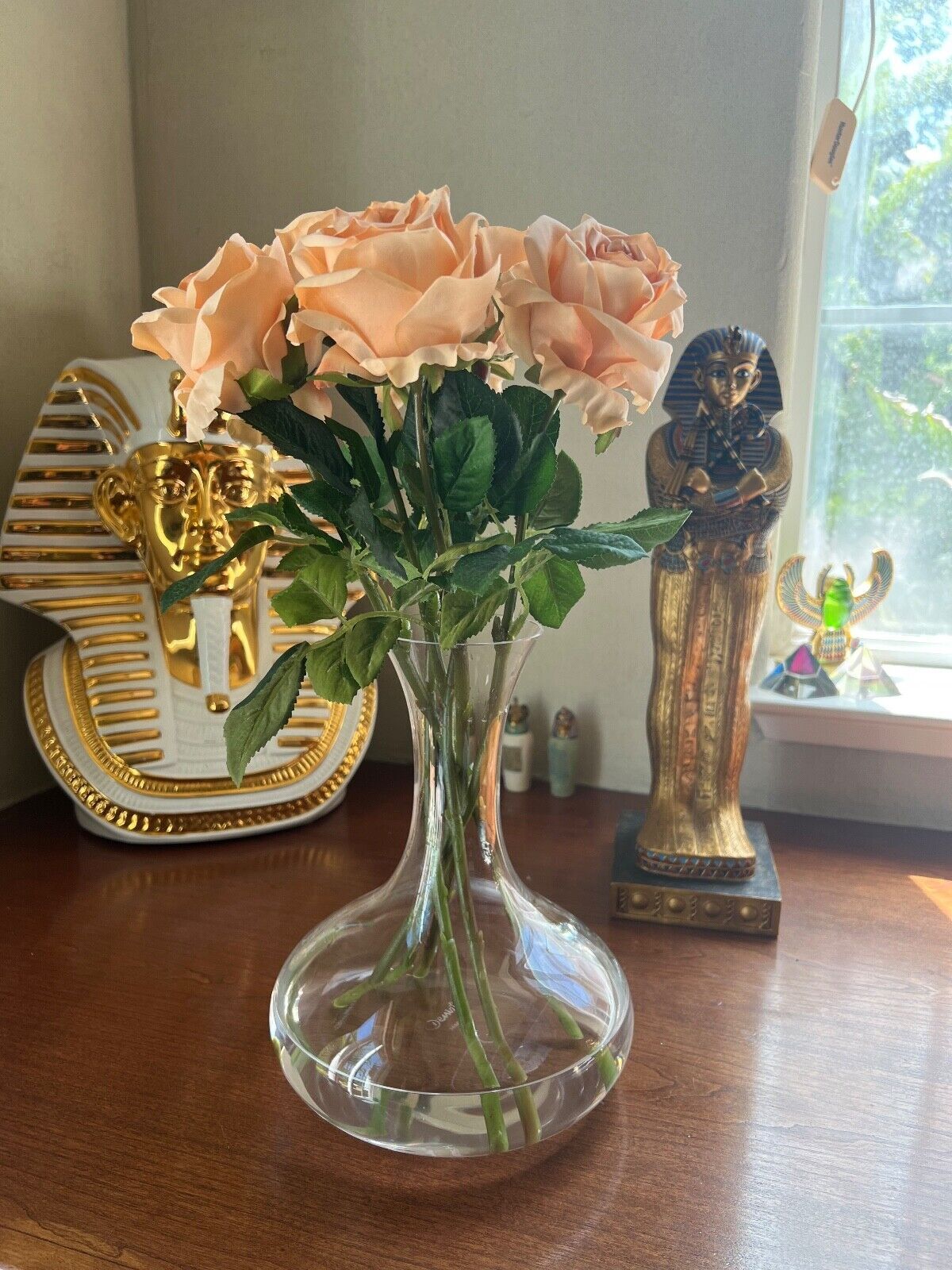 Rosscer Roses Artificial Silk 6 Piece Long Stem in Peach Color.