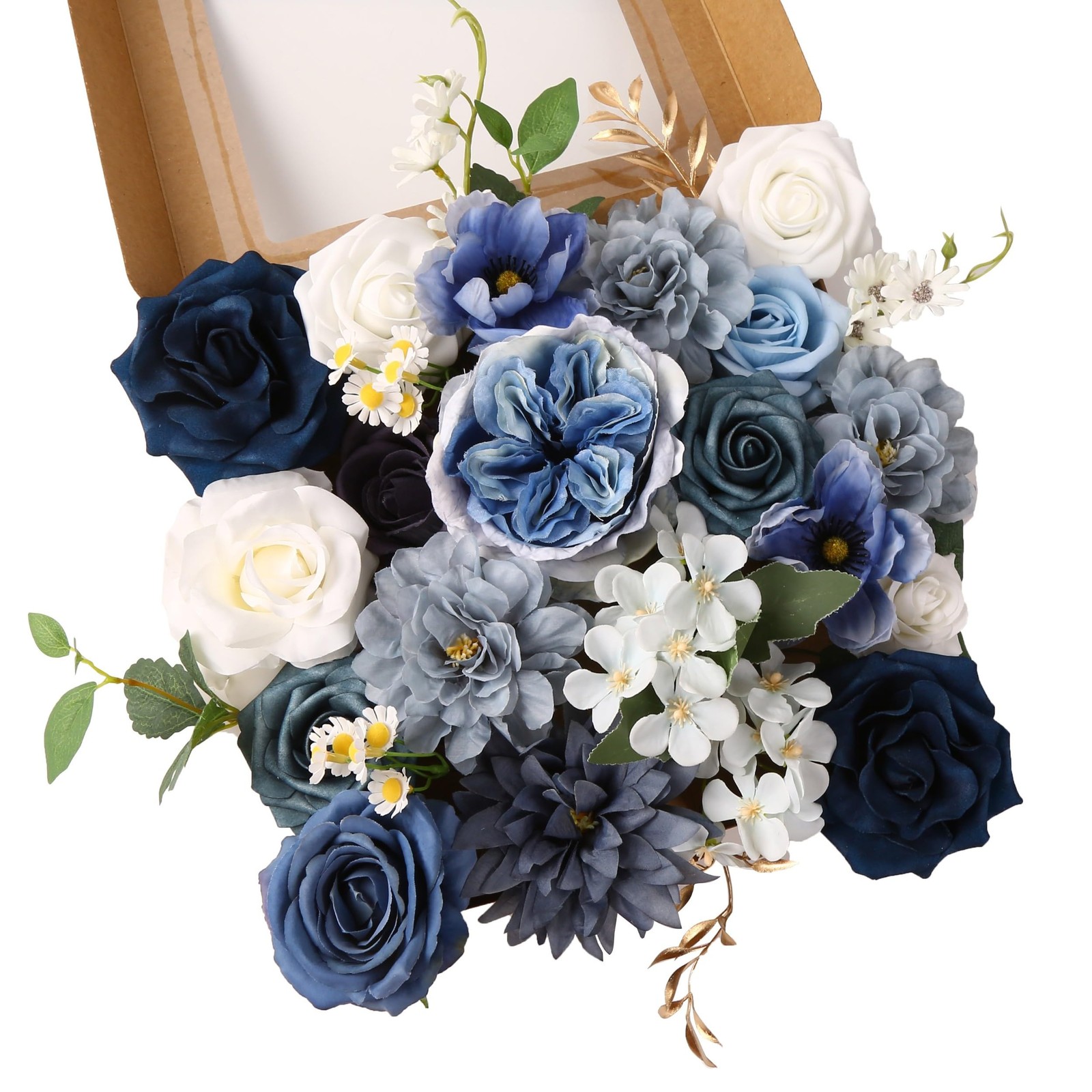 Dusty Blue Roses Silk Artificial Flowers Combo for DIY Bouquet Centerpieces F…
