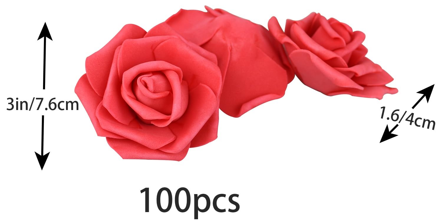 3 x 1.6 x 3 inches 100pcs DIY Real Touch 3D Artificial Foam Rose Head Without…