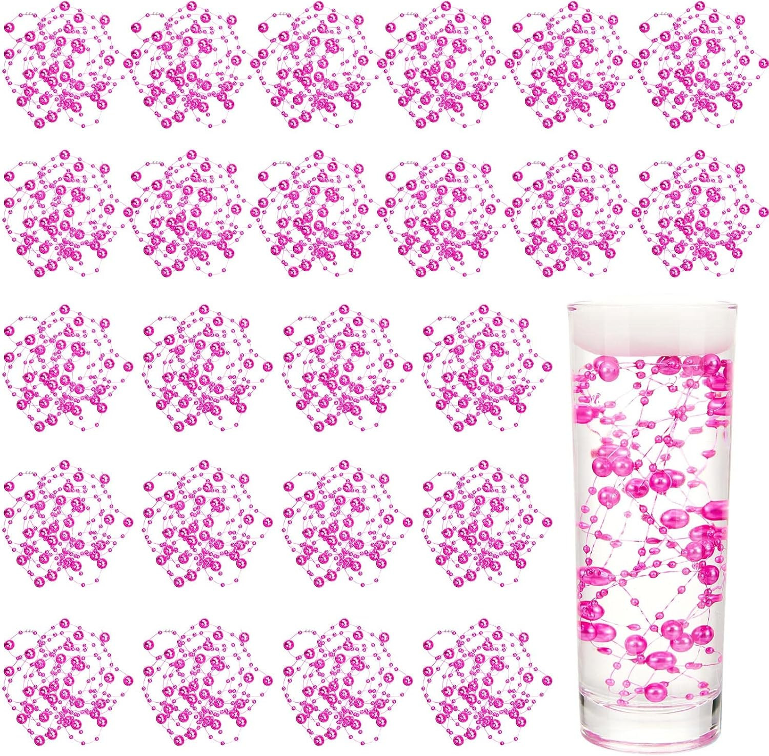 24 Pcs Artificial Pearl String for Floating Candle,Rose Red | Faux Pearls Beads