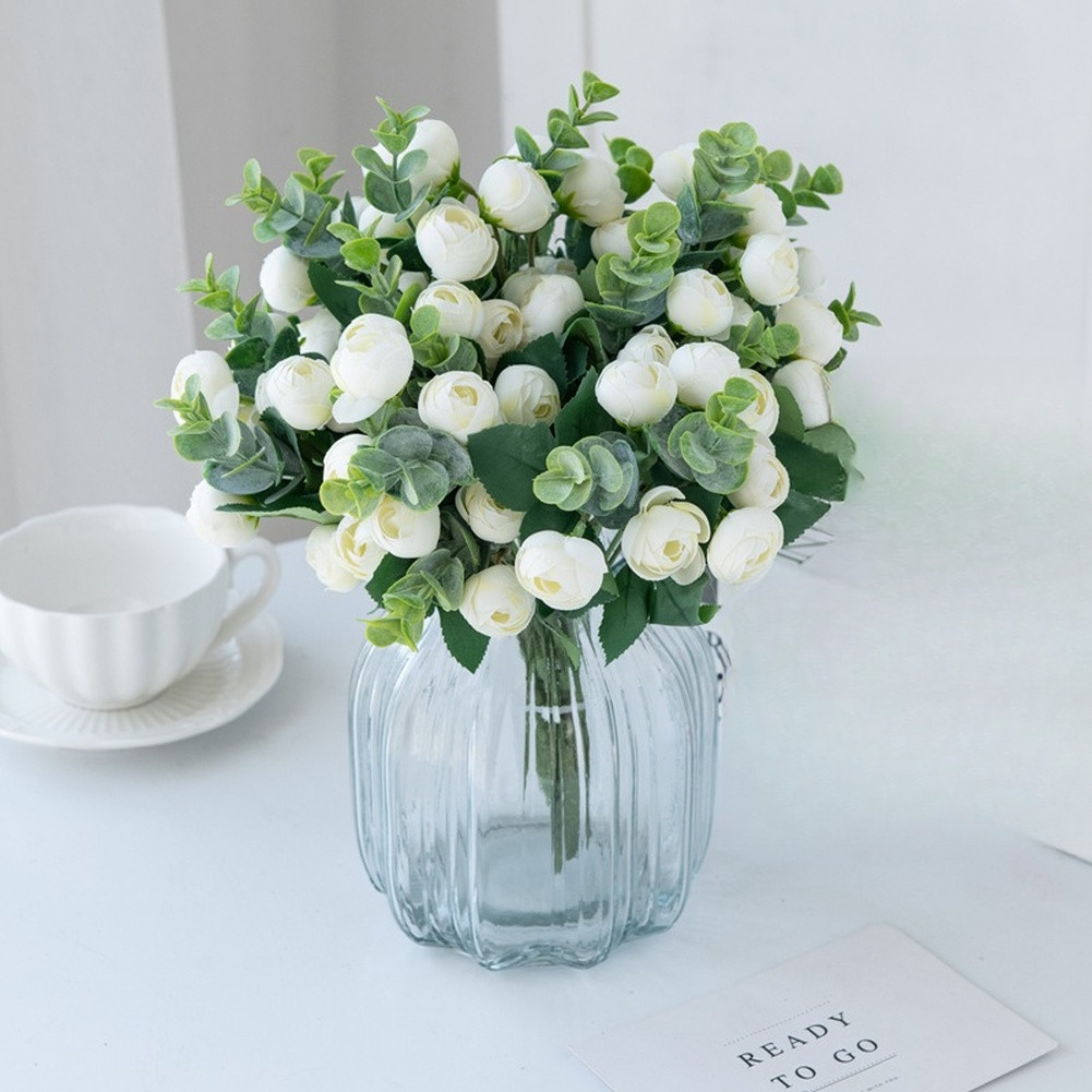 30cm Silk Eucalyptus Camellia Bouquet for Wedding Party Home Decor