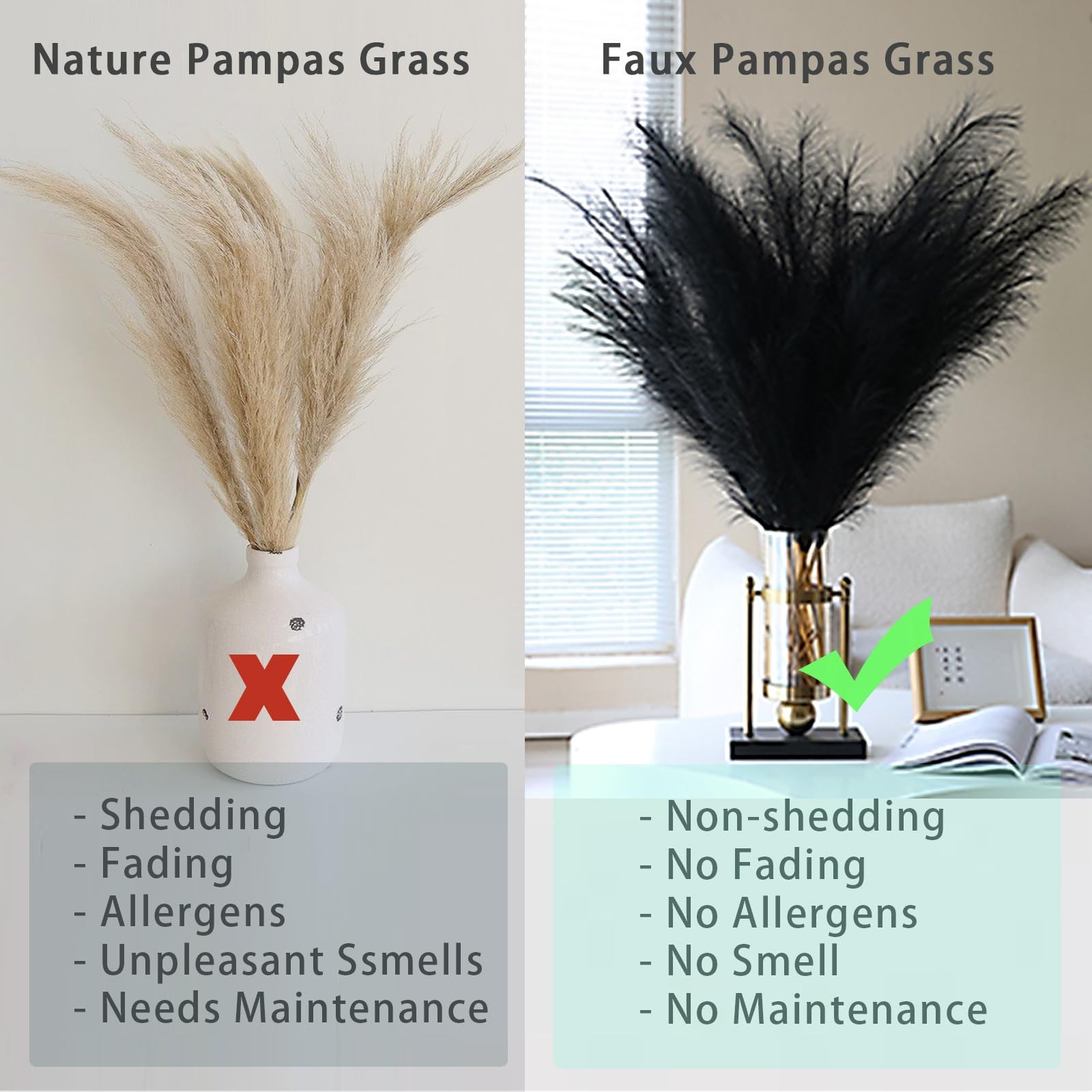 10 Stems Black Pampas Grass Decor – 17.7″ Faux Pampas Grass Artificial Pampas…
