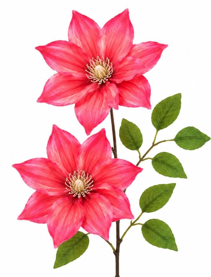 Coral Red Clematis Stem Faux Flower Spray 28 Inch Floral Stem Artificial Bloom P