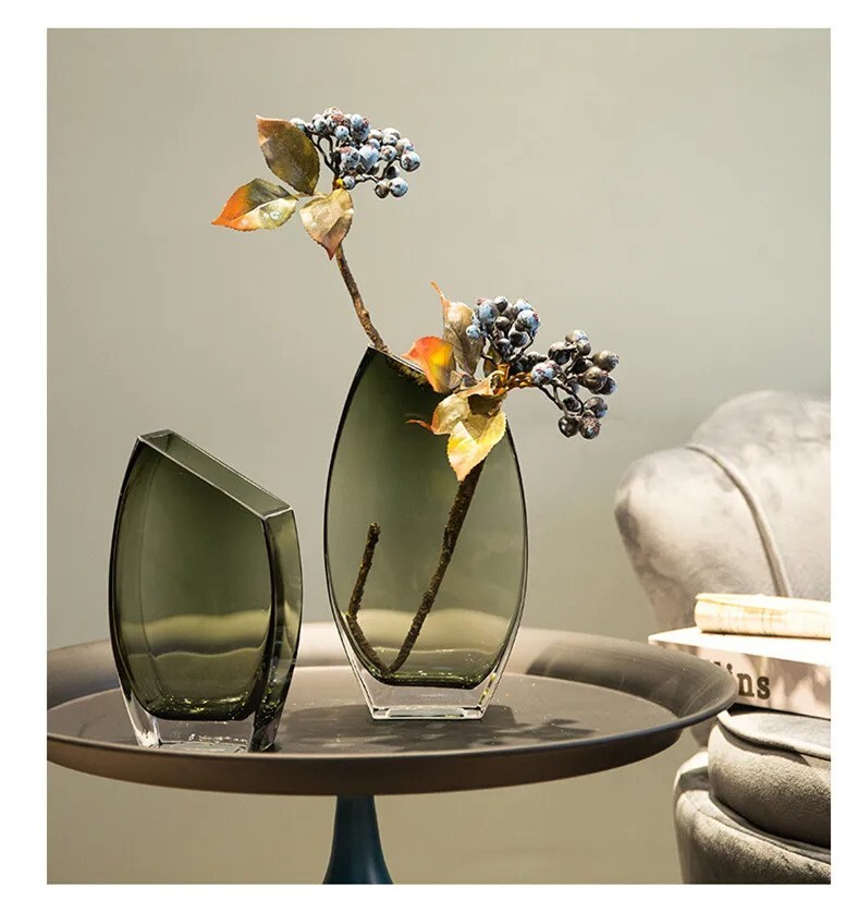 Square Transparent Glass Vase Nordic Luxury Ornaments Flower Arrangement