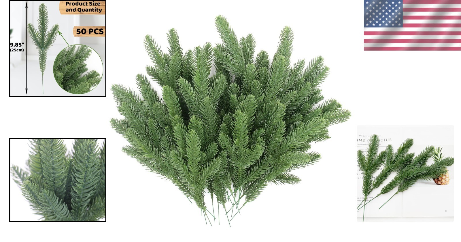 Artificial Pine Branches – Green – 50 Pieces