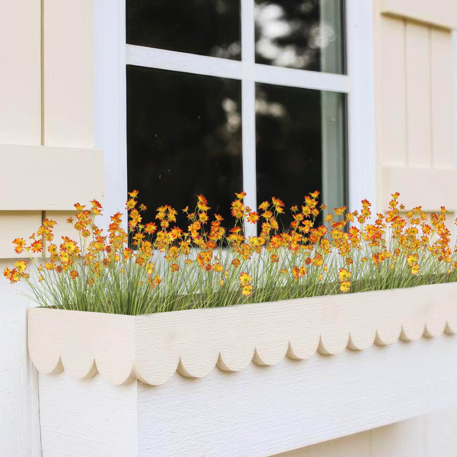 4 Pcs Artificial Plants Onion Grass Outdoor 37″ Fake Tall Grass with Daisy Wi…
