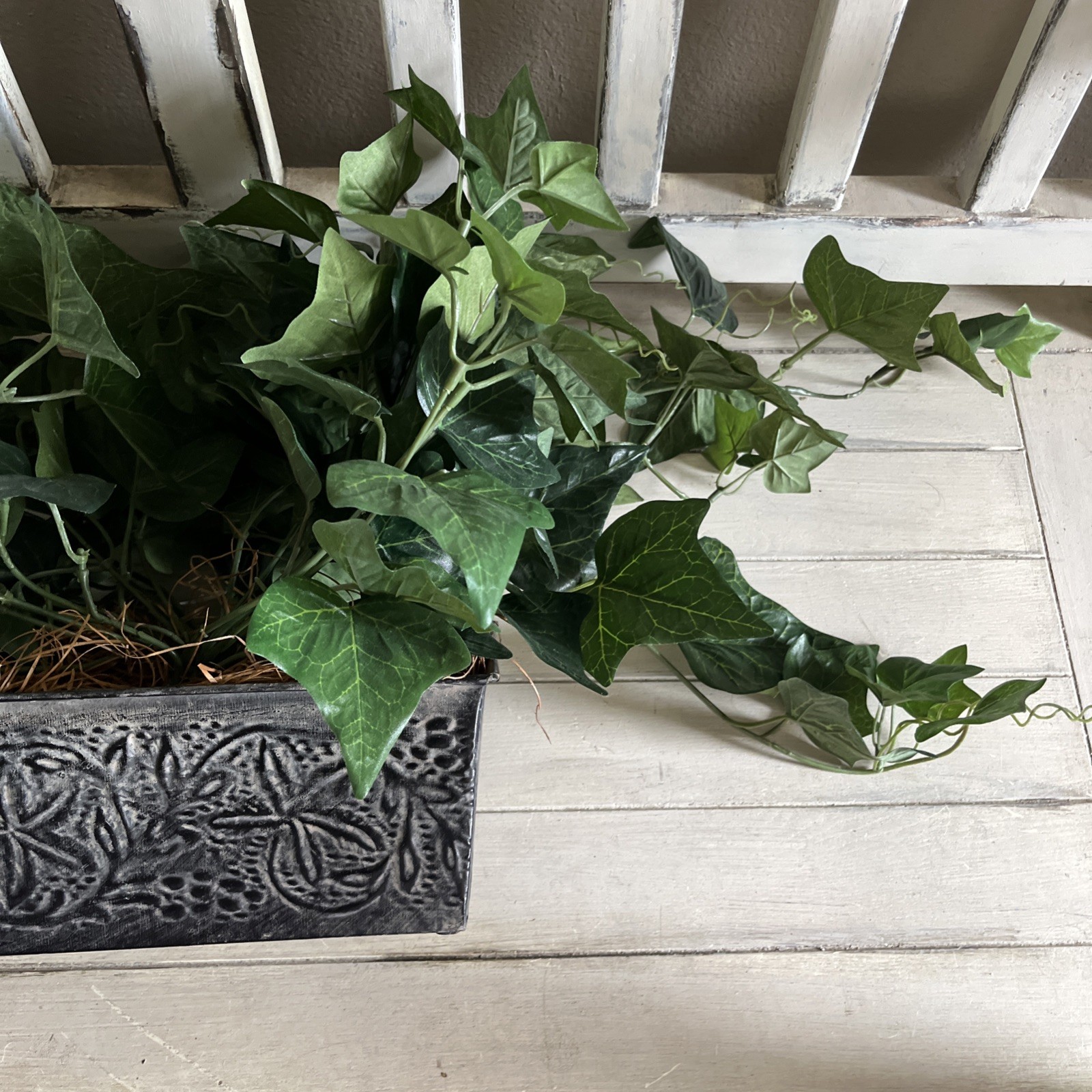 Faux Ivy In Metal Container 10.5”W x4.25”Dx4”H Container W/ Plant 12”H x30”W