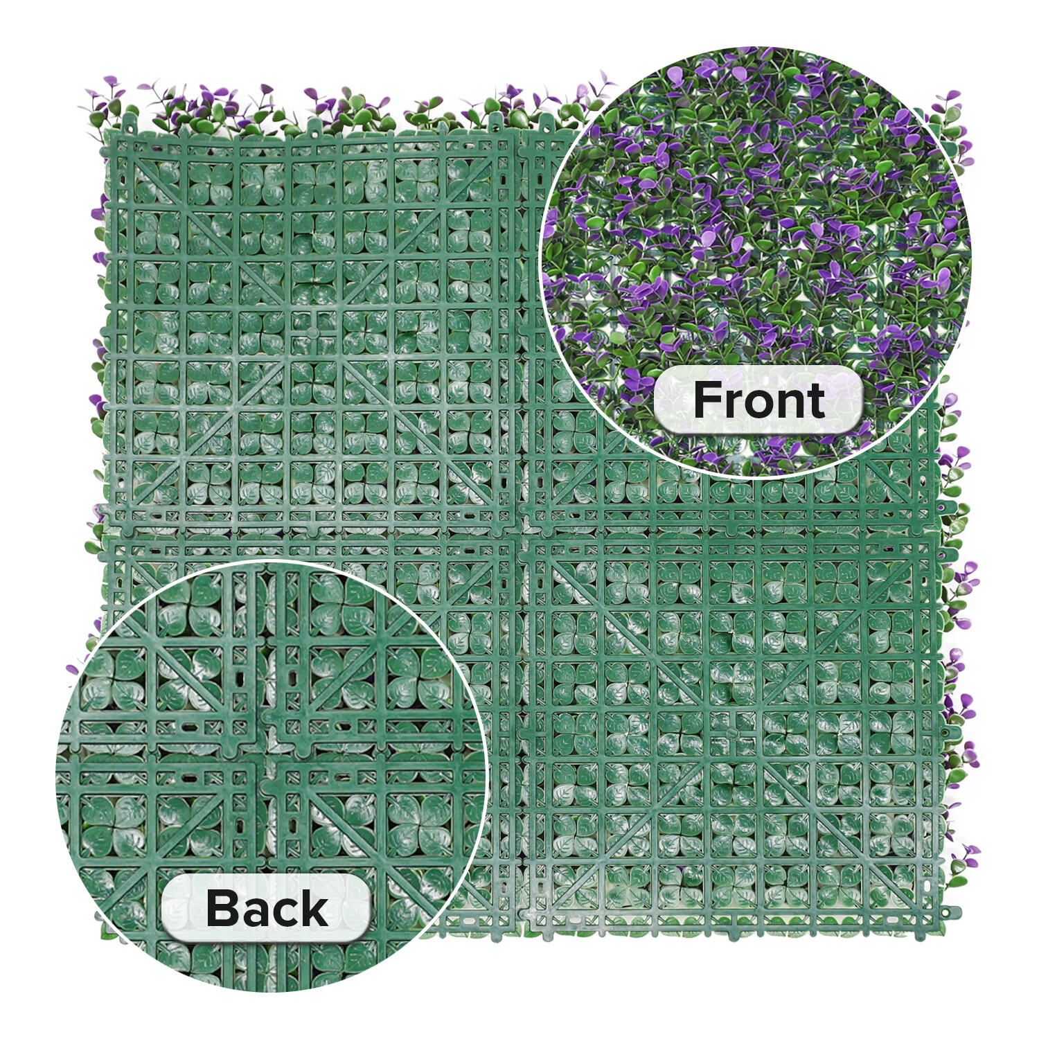 20″Artificial Purple Buxus Leaf With Plastic Back Privacy Fence Home Decor Mats