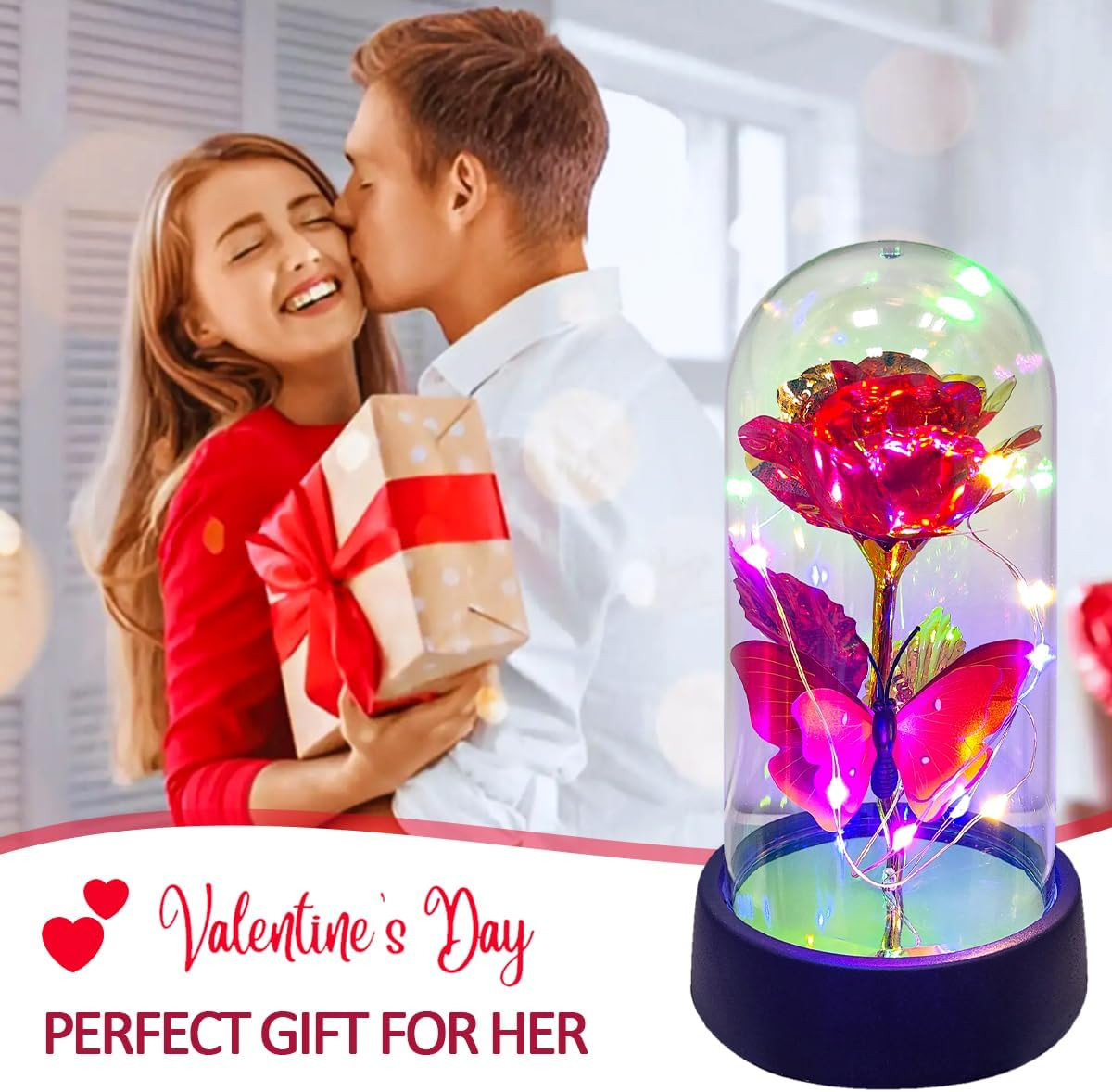 Glass Rose in Glass Dome, Light up Flower, Eternal Roses Christmas Birthday Gift